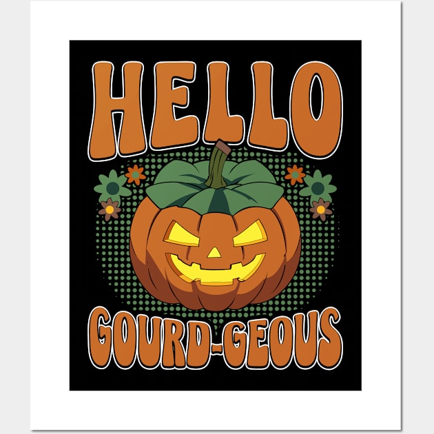 Hello Gourdgeous Halloween Jack O Lantern Wall Art by JaussZ